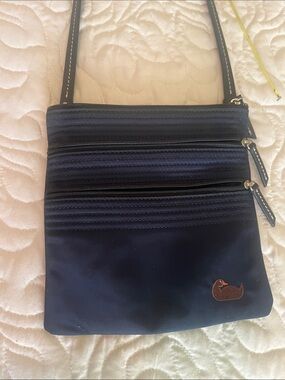 Women’s Navy Crossbody Bag with Triple Zip Pockets